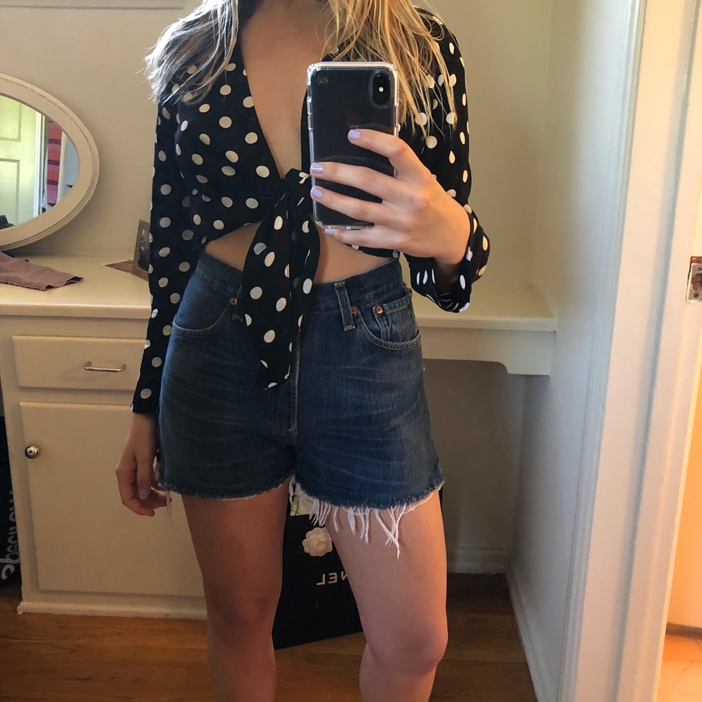 Reformation Polka Dot Tie Front Top